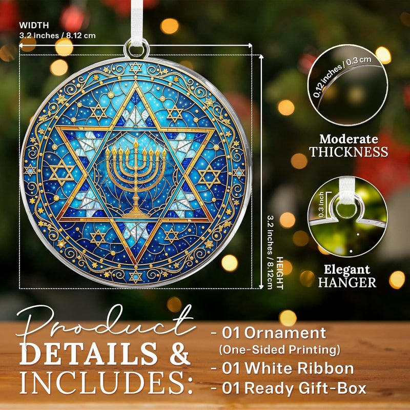 HEXMOZ Hanukkah Gifts - Hanukkah Ornaments for Tree, Jewish Ornaments, Chanukkah Christmas Ornament - Jewish for Women, Men, Adults - Acrylic 2025 Ornament Decoration for Home - Image 3