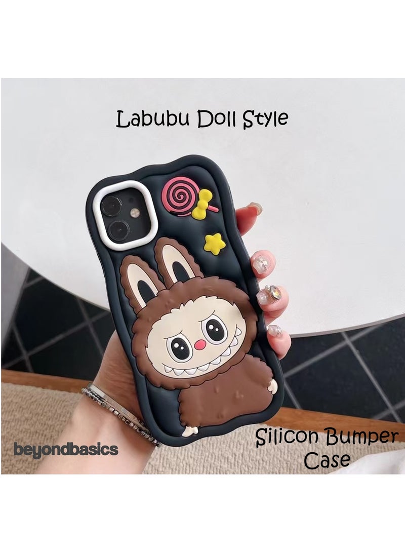 ما وراء الأساسيات جراب سيليكون من Labubu Style لهاتف iPhone 13 Pro Max، غطاء سيليكون مقاوم للصدمات، تصميم دمية لطيفة، أسود، - Image 4