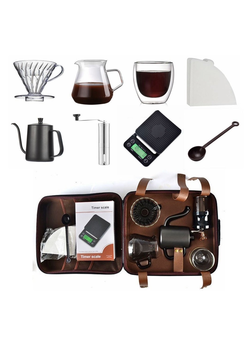 BLOOMING TIME Coffee Gift Set,Outdoor Camping Portable Coffee Kit Maker with Carry Bag 