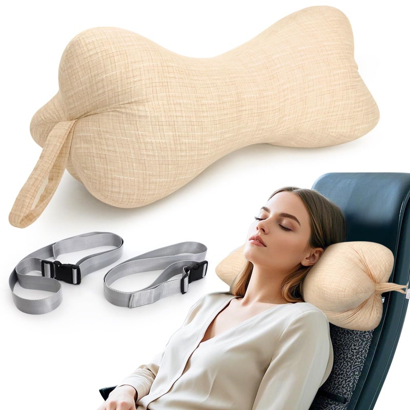 RoamReady Neck & Cervical Pillows, Dog Bone Shaped Neck Pillow with Fixed Rope & Have Loops on End, for Chiropractic Lumbar Spine, for Car Bus Truck Driving Travel Comfort Head Rest Support,Yellow - Image 1