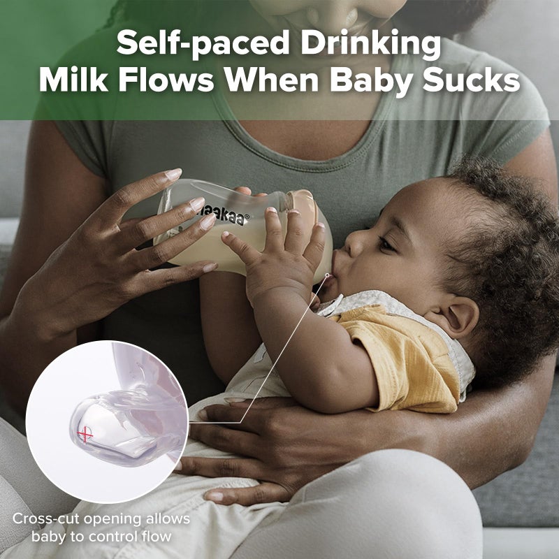 haakaa Gen.3 Natural Glass Baby Bottle Wide Neck Anti-Colic Variable Flow Nipple - Easy to Clean & Latch for 6M+ Breastfed Babies, Newborn Registry Essentials,BPA-Free, 6.3 oz/180 ml, Peach - Image 2