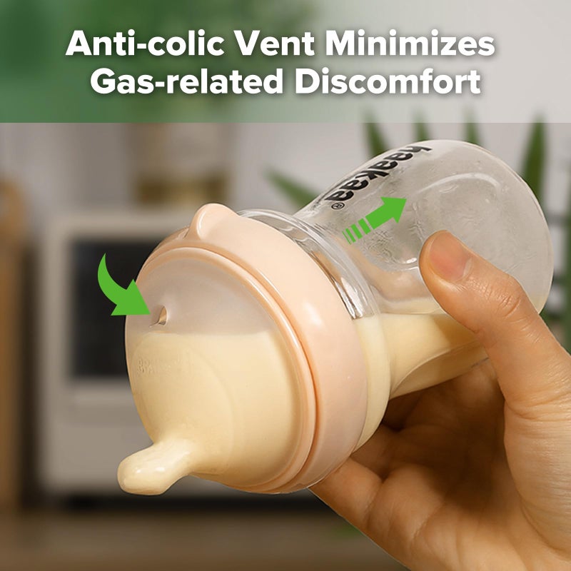 haakaa Gen.3 Natural Glass Baby Bottle Wide Neck Anti-Colic Variable Flow Nipple - Easy to Clean & Latch for 6M+ Breastfed Babies, Newborn Registry Essentials,BPA-Free, 6.3 oz/180 ml, Peach - Image 5