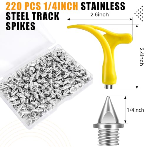 YUNVI 1/4 Inch Track Spikes,220pcs Stainless Steel Pyramid Shoe Spikes with Spike Wrench for Track and Cross Country,Replacement Spike for Sprint Sports Short Running Shoes - Image 2