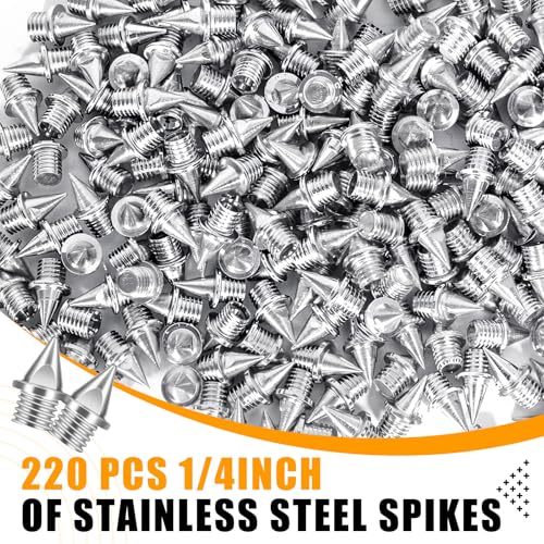 YUNVI 1/4 Inch Track Spikes,220pcs Stainless Steel Pyramid Shoe Spikes with Spike Wrench for Track and Cross Country,Replacement Spike for Sprint Sports Short Running Shoes - Image 3