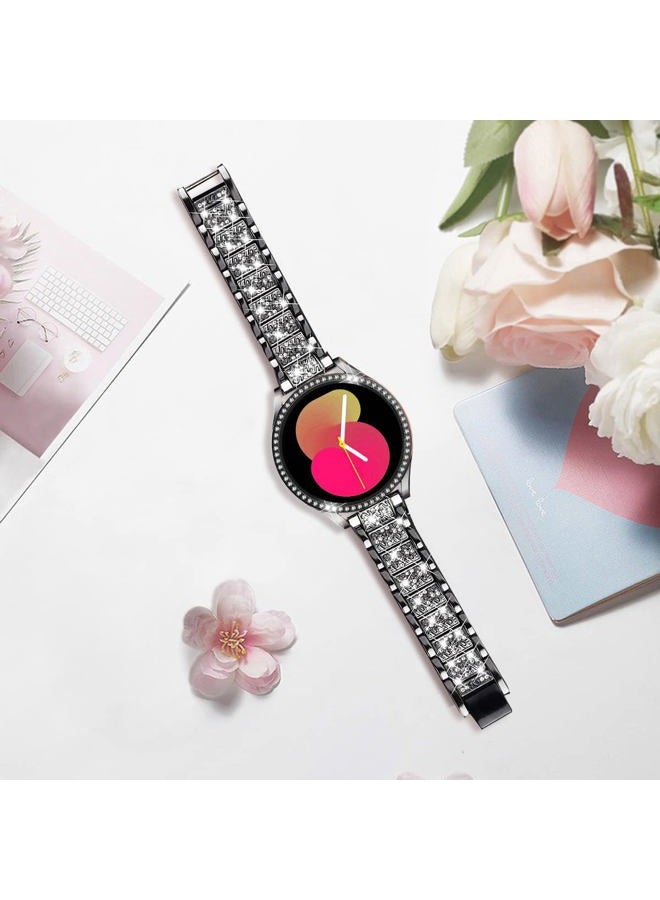 DEALELE Bands Compatible with Samsung Galaxy Watch FE / 5/4 40mm, 20mm Slim Bling Rhinestone Diamond Metal Strap with Protective Case Replacement Bracelet and Cover for Women Men (40mm, Black) - Image 4