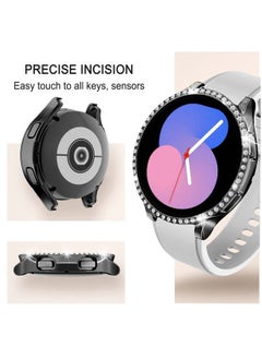 DEALELE Bands Compatible with Samsung Galaxy Watch FE / 5/4 40mm, 20mm Slim Bling Rhinestone Diamond Metal Strap with Protective Case Replacement Bracelet and Cover for Women Men (40mm, Black)  - Image 3