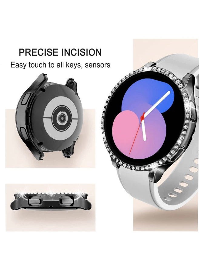 DEALELE Bands Compatible with Samsung Galaxy Watch FE / 5/4 40mm, 20mm Slim Bling Rhinestone Diamond Metal Strap with Protective Case Replacement Bracelet and Cover for Women Men (40mm, Black) - Image 3