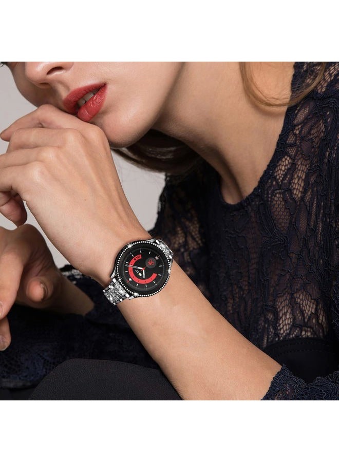 DEALELE Bands Compatible with Samsung Galaxy Watch FE / 5/4 40mm, 20mm Slim Bling Rhinestone Diamond Metal Strap with Protective Case Replacement Bracelet and Cover for Women Men (40mm, Black) - Image 5