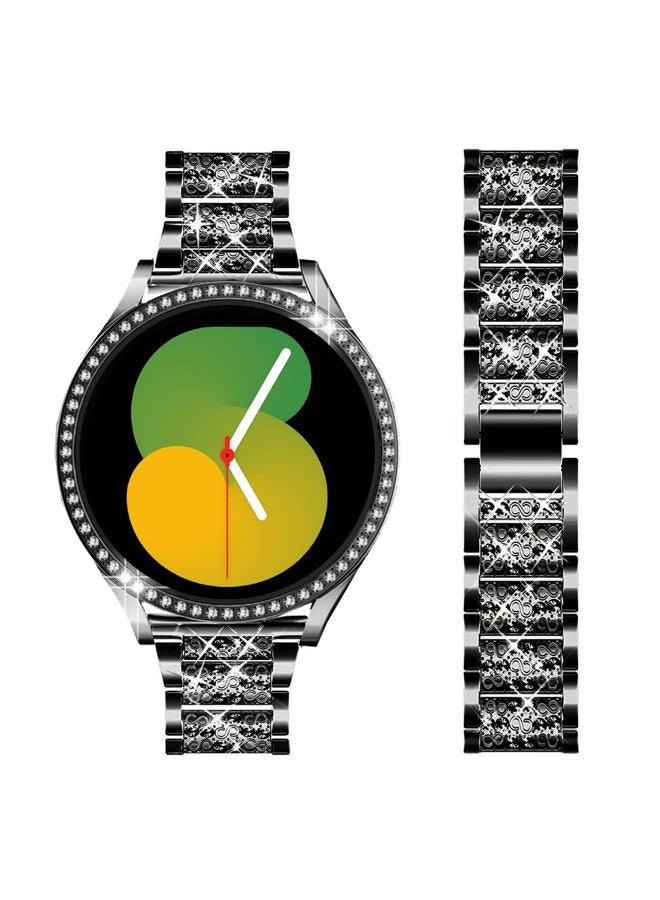 DEALELE Bands Compatible with Samsung Galaxy Watch FE / 5/4 40mm, 20mm Slim Bling Rhinestone Diamond Metal Strap with Protective Case Replacement Bracelet and Cover for Women Men (40mm, Black) - Image 2