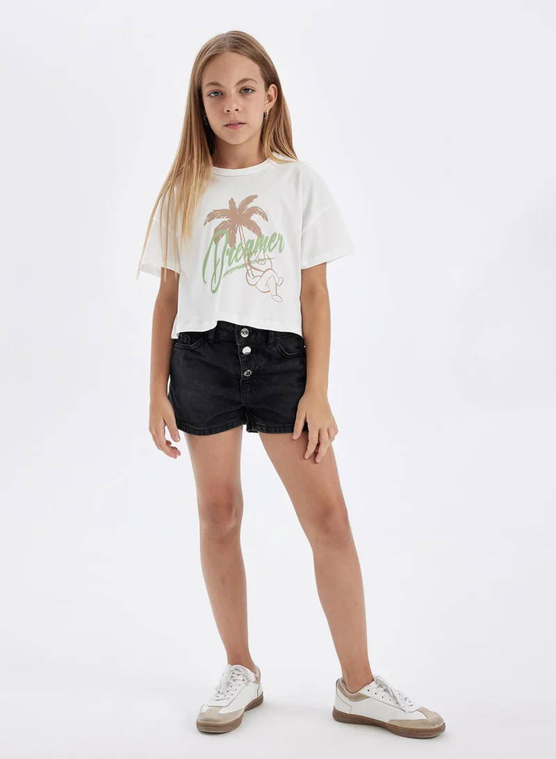 DeFacto Cropped Crew Neck Printed 2-Pack Short Sleeve T-Shirt