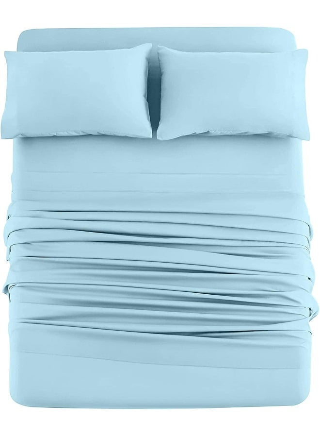 DAN RIVER DAN RIVER King Jersey Sheet Set| Luxury Heather 100% Cotton Bed Sheets| T-Shirt Sheets| All Season Bedding| Soft Comfortable Deep Pocket Jersey Cotton Bed Sheets (4Pc, King, Light Blue)  - Image 1