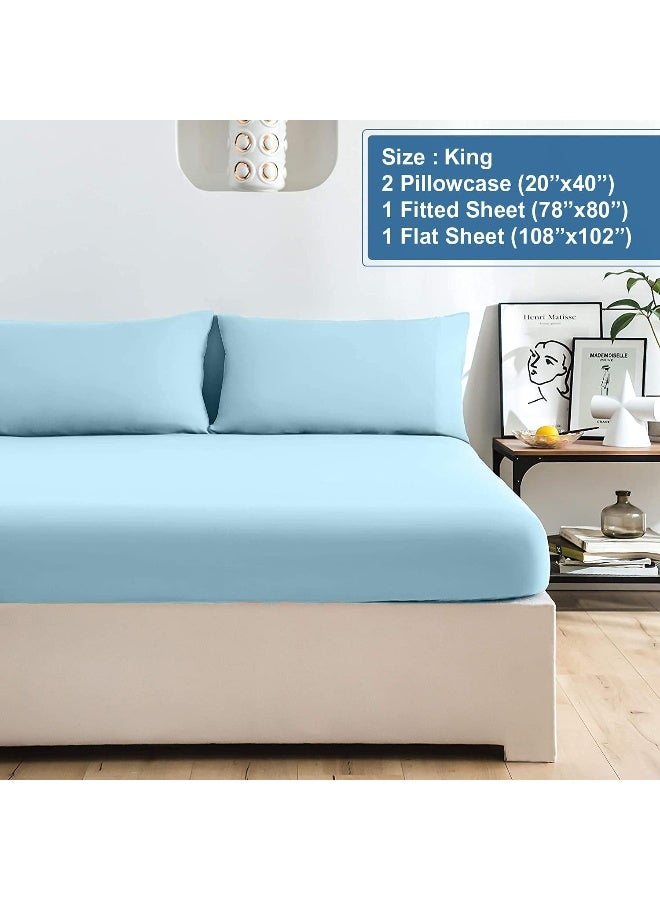 DAN RIVER DAN RIVER King Jersey Sheet Set| Luxury Heather 100% Cotton Bed Sheets| T-Shirt Sheets| All Season Bedding| Soft Comfortable Deep Pocket Jersey Cotton Bed Sheets (4Pc, King, Light Blue)  - Image 3