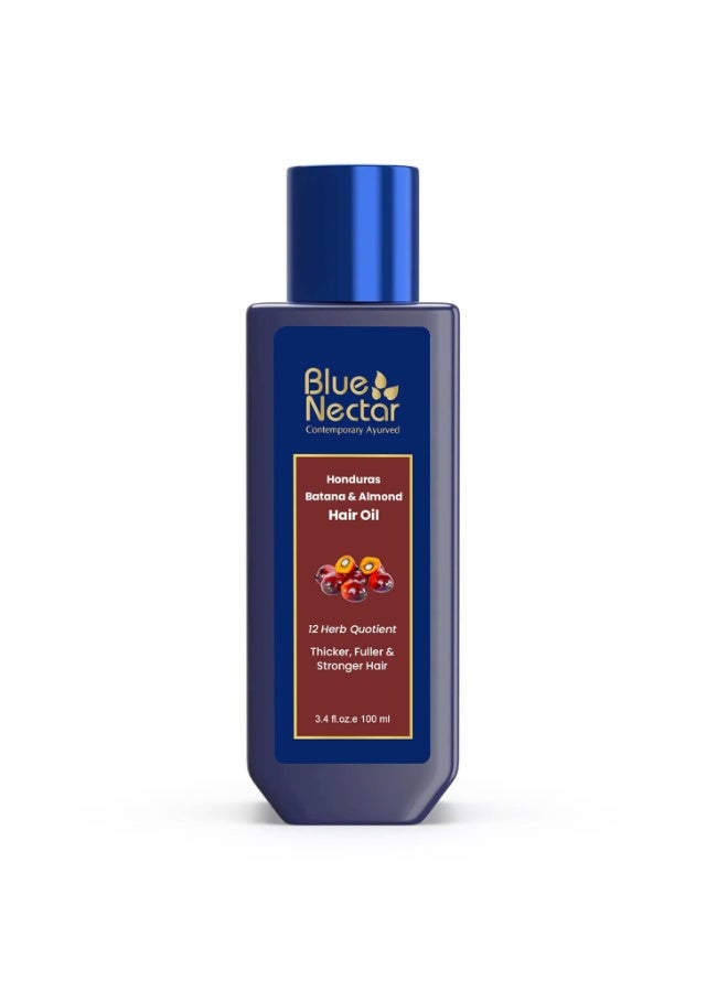 Blue Nectar Honduras Batana & Almond Hair Oil for Thicker Hair | Pure Honduras Vital Batana Oil for Hair Growth with Organic Almond | Ayurvedic Blend for Stronger Strands (12 Herbs, 100 ml) - Image 1