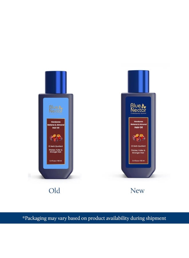 Blue Nectar Honduras Batana & Almond Hair Oil for Thicker Hair | Pure Honduras Vital Batana Oil for Hair Growth with Organic Almond | Ayurvedic Blend for Stronger Strands (12 Herbs, 100 ml) - Image 2