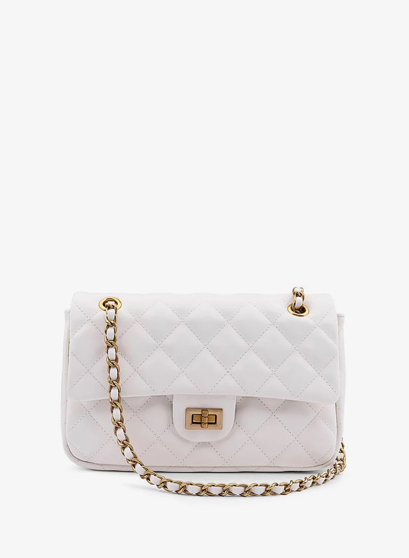 كابلي Women’s Quilted Shoulder Bag with Chain Strap and Turn-Lock Closure