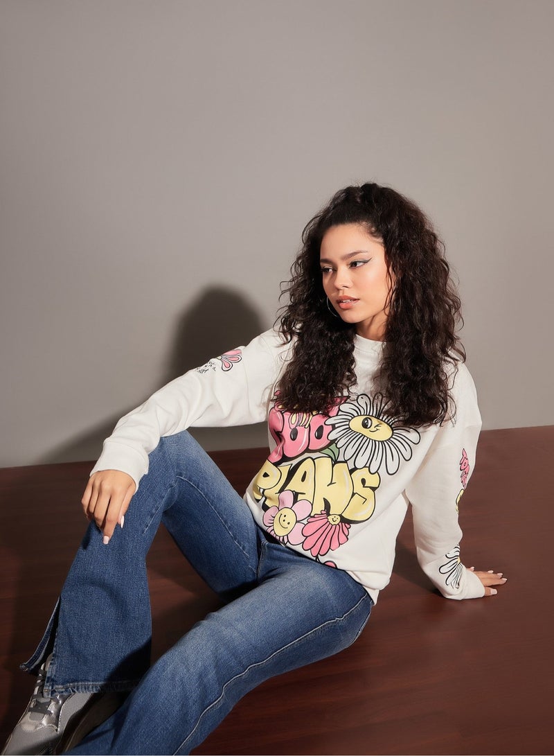 PRASHA Women Off-White Oversized Sweatshirt - Image 1