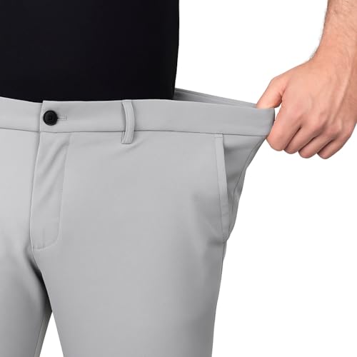 PALIANS Men's Regular Fit Formal Stretchable Trousers with Expandable Waist | Skin-Friendly Lycra Solid Pant (in, Numeric, 30, Regular, Light Grey) - Image 3