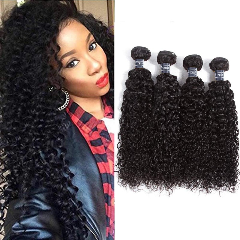Amella Hair 100 Unprocessed Brazilian Curly Virgin Hair 4 Bundles 8A Brazilian Kinky Curly Virgin Hair Human Hair Extensions Natural Black Color16 18 20 22