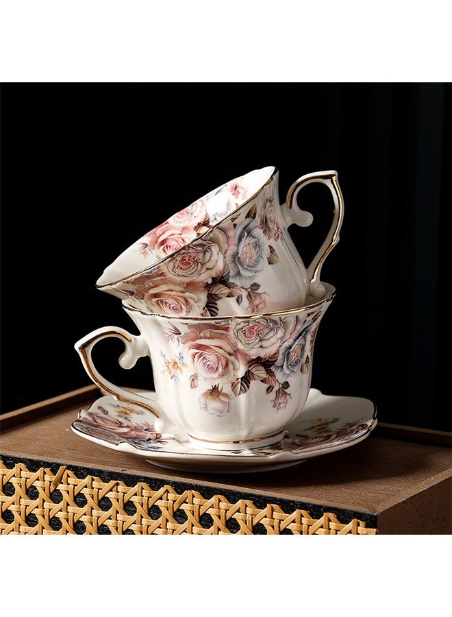 بوفان طقم فناجين شاي وصحن من الخزف الصيني المزخرف بالزهور، 6.8 أونصة، بحواف ذهبية، فنجان قهوة بورسلين على الطراز القديم للمنزل والمطبخ والمكتب، الطراز 3 - Image 4