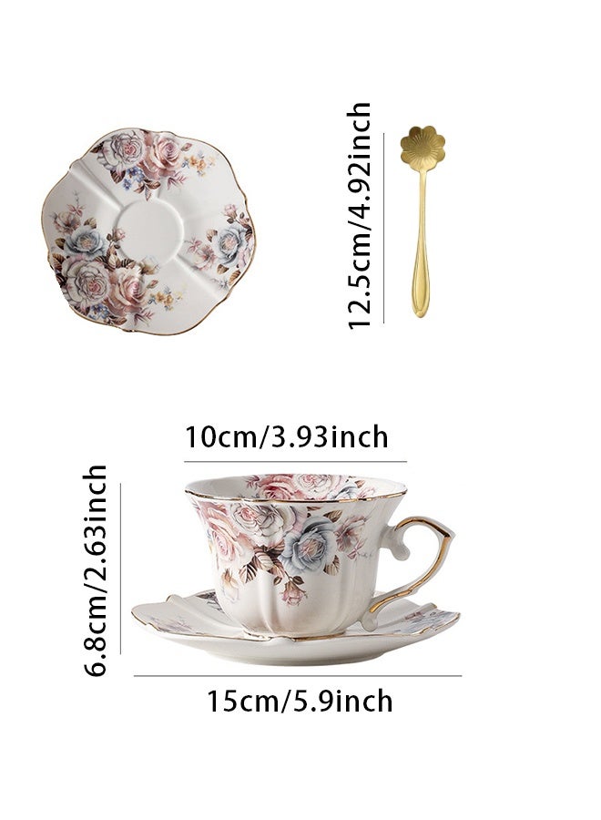 بوفان طقم فناجين شاي وصحن من الخزف الصيني المزخرف بالزهور، 6.8 أونصة، بحواف ذهبية، فنجان قهوة بورسلين على الطراز القديم للمنزل والمطبخ والمكتب، الطراز 3 - Image 3