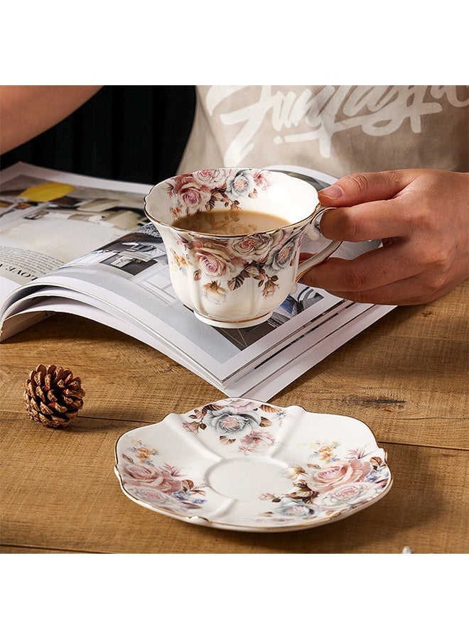 بوفان طقم فناجين شاي وصحن من الخزف الصيني المزخرف بالزهور، 6.8 أونصة، بحواف ذهبية، فنجان قهوة بورسلين على الطراز القديم للمنزل والمطبخ والمكتب، الطراز 3 - Image 2