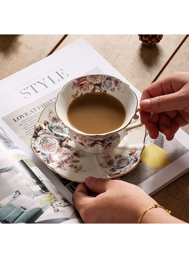 بوفان طقم فناجين شاي وصحن من الخزف الصيني المزخرف بالزهور، 6.8 أونصة، بحواف ذهبية، فنجان قهوة بورسلين على الطراز القديم للمنزل والمطبخ والمكتب، الطراز 3 - Image 5