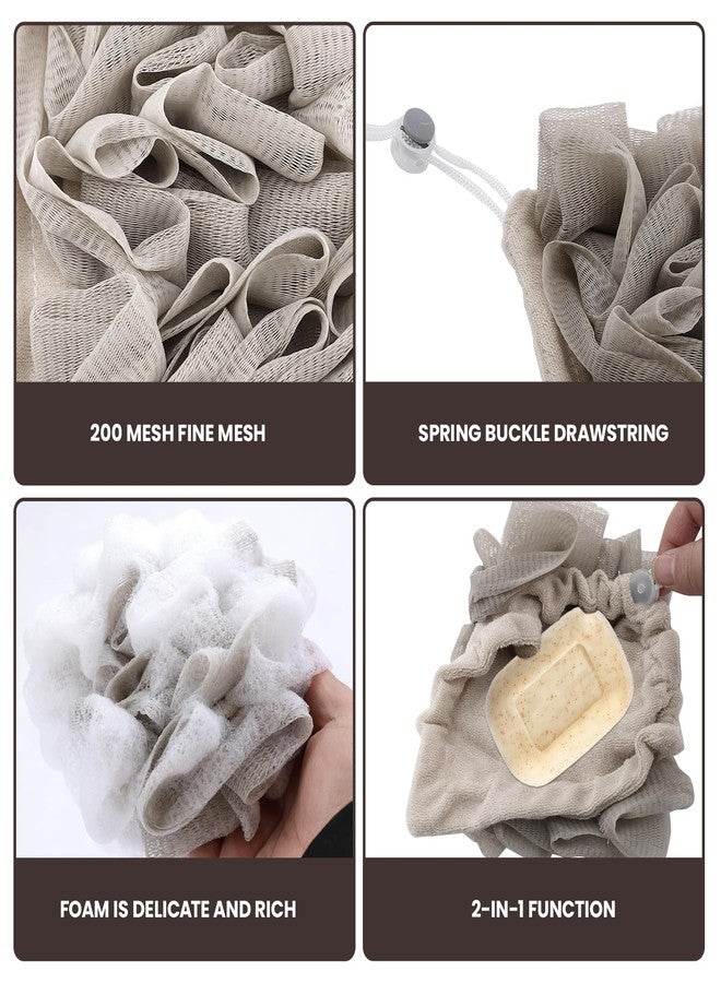 Gabrella 3 Pack 2 in 1 Loofah Washcloth with Drawstring, Soap Bar Loofah That Holds Bar Soap-Exfoliation Mesh Shower Ball, Reusable Shower Sponge for Body Wash (Coffee, Khaki, Beige - Image 4