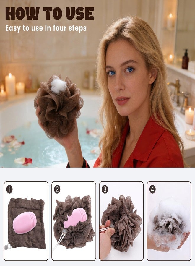 Gabrella 3 Pack 2 in 1 Loofah Washcloth with Drawstring, Soap Bar Loofah That Holds Bar Soap-Exfoliation Mesh Shower Ball, Reusable Shower Sponge for Body Wash (Coffee, Khaki, Beige - Image 3