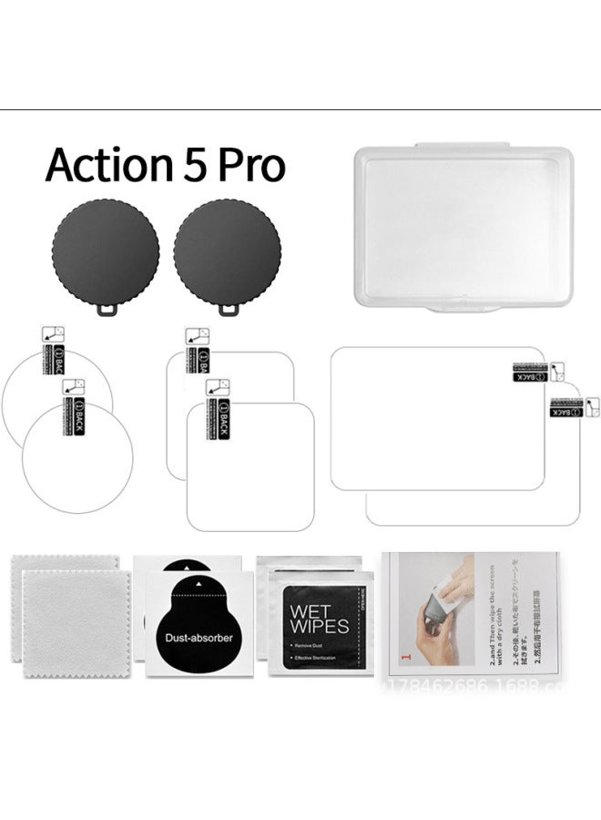 DJI Action 5Pro Sports Camera Tempered Film Screen HD Film Lens Cover Storage Bag Accessories-Color:Dji Action 5/5pro Two Sets  + Lens Cap*2 - Image 1