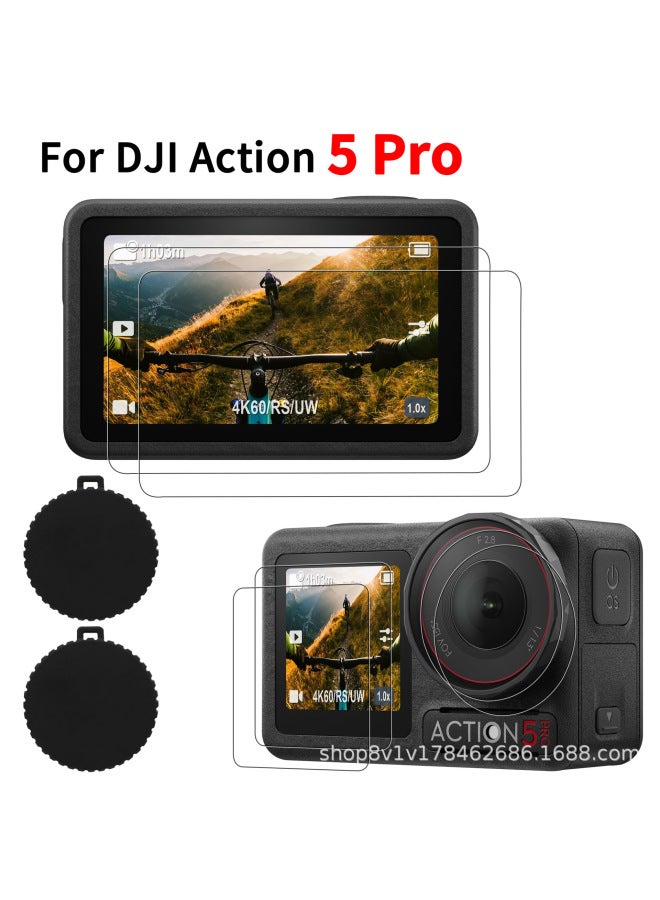 DJI Action 5Pro Sports Camera Tempered Film Screen HD Film Lens Cover Storage Bag Accessories-Color:Dji Action 5/5pro Two Sets  + Lens Cap*2 - Image 2