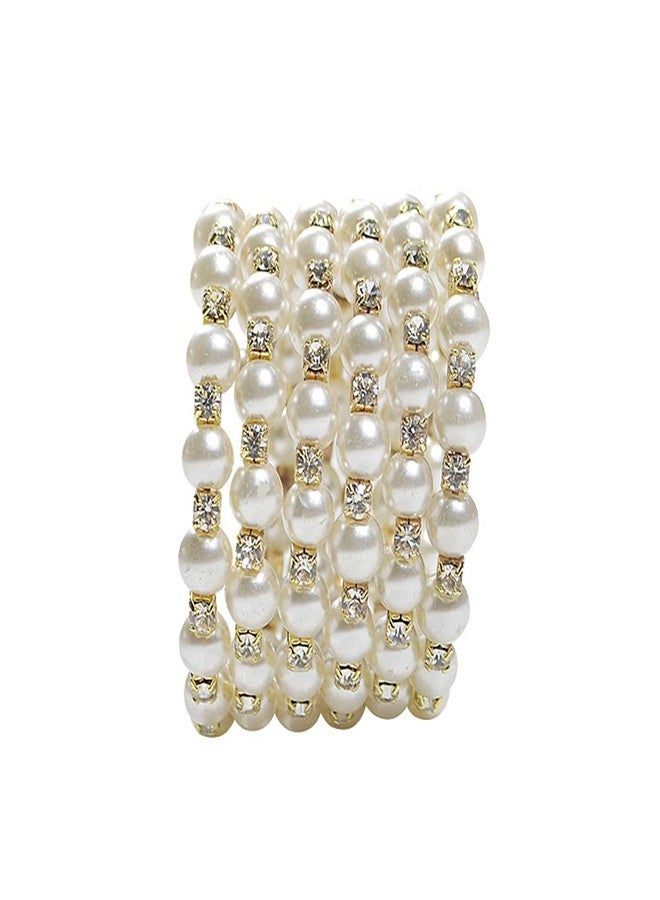 Asphire Vintage Great Gatsby Pearl Bracelet Multi-Layered Chunky Pearl Crystal Elastic Bangle Bridal Wedding Jewelry 1920s Flapper Prom Party Costume Accessories for Women, Gold - Image 2