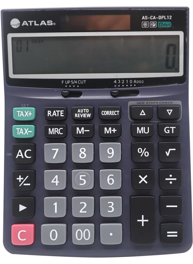 Atlas 12-Digit Calculator, 120-Step Check & Correct, Dual Power, Grand Total & Tax Function, Large - Image 3