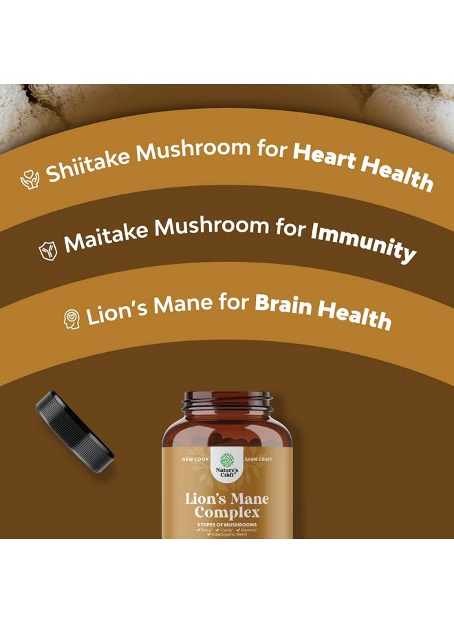 Natures Craft - Nootropic Lions Mane Mushroom Capsules Lion’S Mane Mushroom Complex Immune System Booster And Brain Supplement Mushroom Extract Focus Pills Brain Booster And Mood Support With Reishi (120 Count) - Image 1