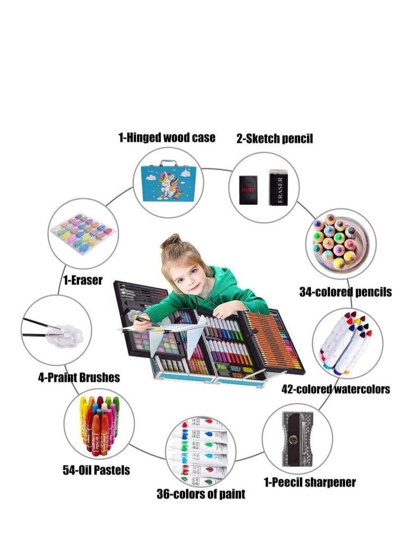 Y&D Art Kit -145 Pieces in Portable Bag Drawing and Painting for Kids Adults with Pencils Markers Paints Pastels Watercolor Cake Sharpener Eraser Paintbrush Sketchpad (Blue) - Image 3