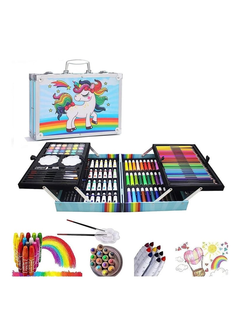Y&D Art Kit -145 Pieces in Portable Bag Drawing and Painting for Kids Adults with Pencils Markers Paints Pastels Watercolor Cake Sharpener Eraser Paintbrush Sketchpad (Blue) - Image 1