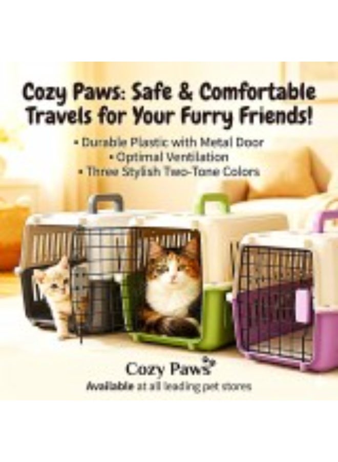 CozyPaws Cozy Paws Premium Plastic Pet Carrier with Metal Door – Purple with Beige Top – Durable Ventilated Travel Crate for Small Pets – 44 x 31 x 27 cm - Image 2