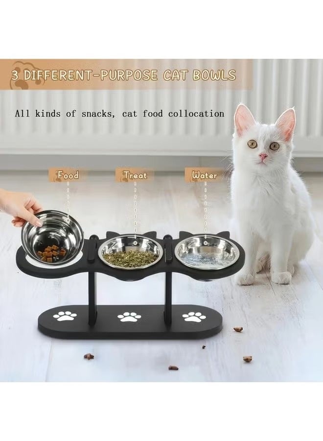 Black 3 Tier Elevated Cat Feeder Adjustable Height Stainless Steel Multi Cat Home - Image 2