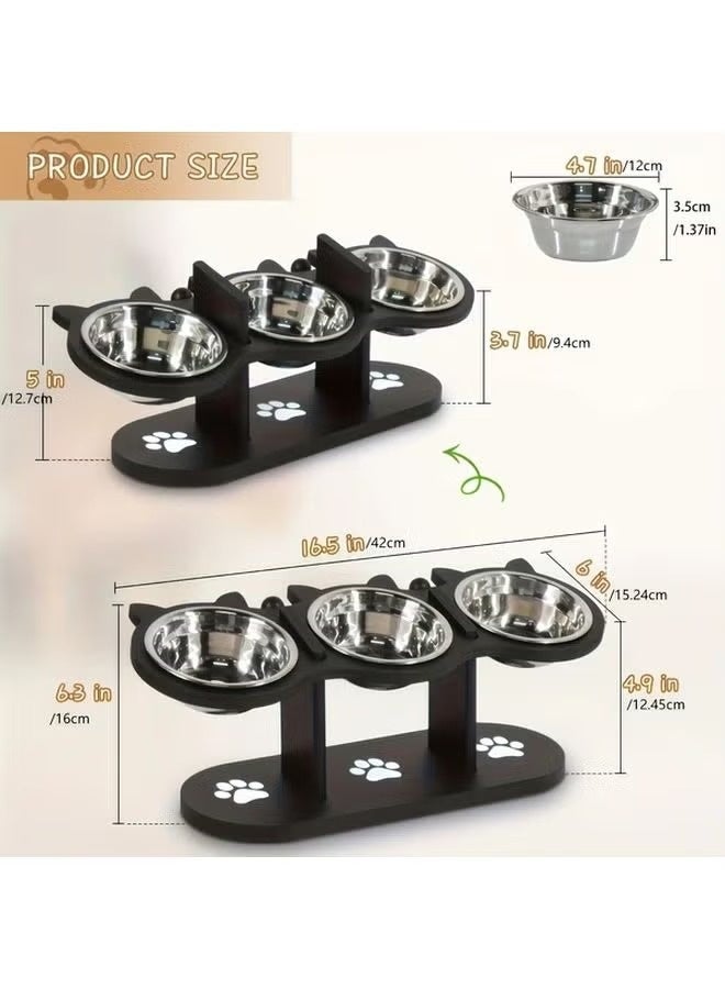 Black 3 Tier Elevated Cat Feeder Adjustable Height Stainless Steel Multi Cat Home - Image 3