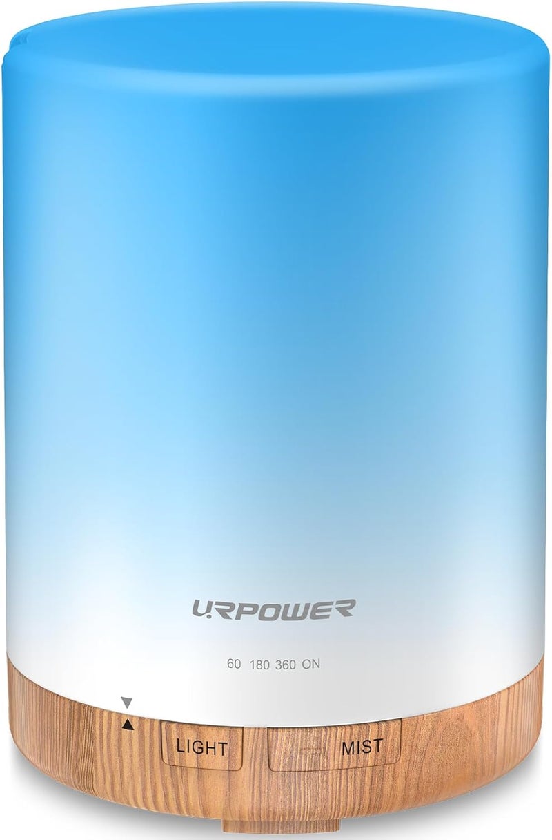 URPOWER 300ml Essential Oil Diffuser Ultrasonic Air Humidifier AUTO Shut Off Aromatherapy Scent Diffuser Night Light 7 Color Changing LED Lights and 4 Timer Settings for Home Office Yoga - Image 1
