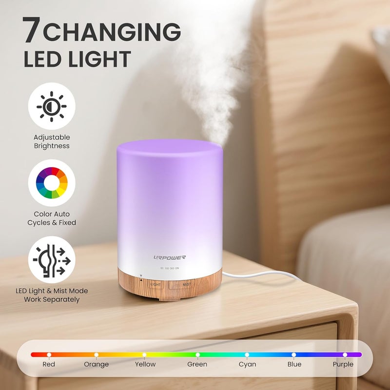 URPOWER 300ml Essential Oil Diffuser Ultrasonic Air Humidifier AUTO Shut Off Aromatherapy Scent Diffuser Night Light 7 Color Changing LED Lights and 4 Timer Settings for Home Office Yoga - Image 3