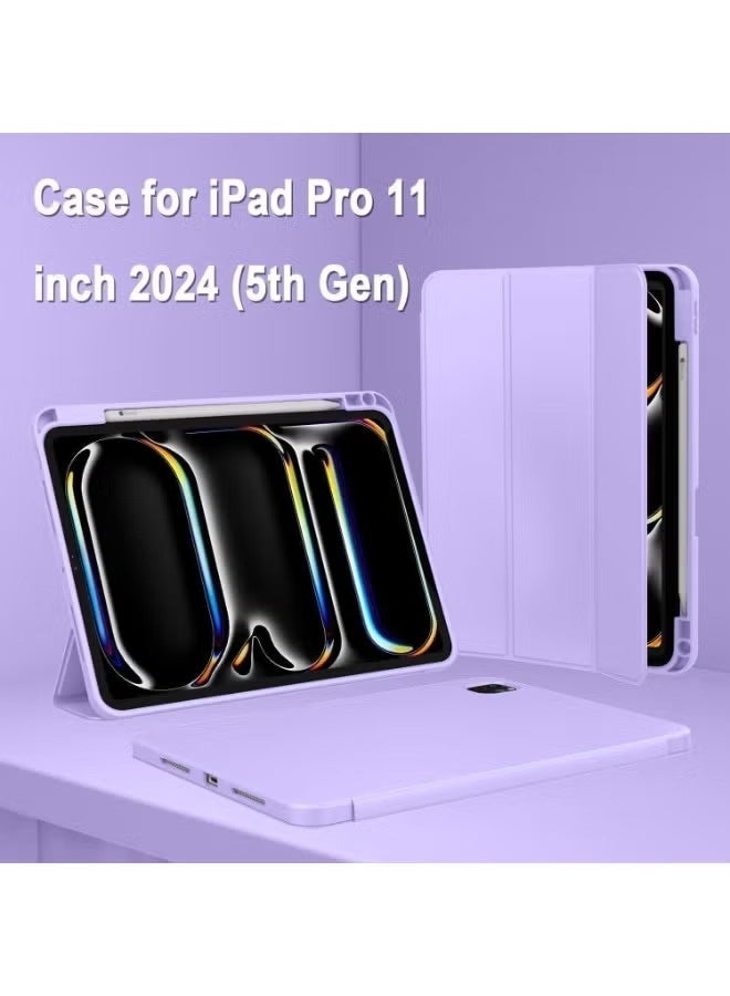 ACLIX iPad Pro 11 inch Case 2024 (M4, 5th Gen) with Pencil Holder – Slim Smart Magnetic Cover Supports USB-C Pencil, Auto Sleep/Wake, Touch ID, Trifold Stand Protective Case (Clove Purple) - Image 2