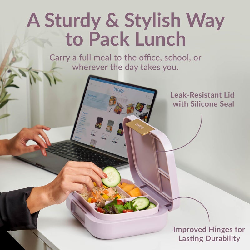 Bentgo Modern - Adult & Teen Bento Lunch Box; 3-4 Compartments, Leak-Resistant, 5.5 Cup Capacity/44 fl oz, Improved Locking Clips, Reusable, BPA-Free, Dishwasher/Microwave Safe Tray (Orchid) - Image 2