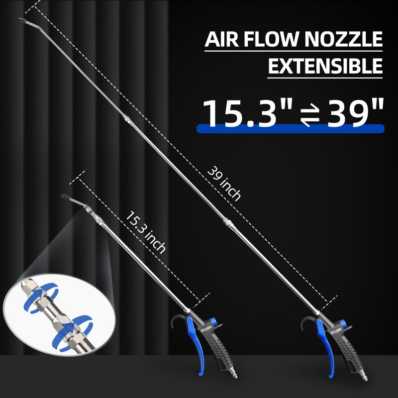 RYCUBRE Extended stretchable 15-39 inch air gun Heavy duty air compressor accessories, adjustable air flow, ergonomic design, ideal air tool for stainless steel barrels and nozzles cleaning (15-39 Inch) - Image 2