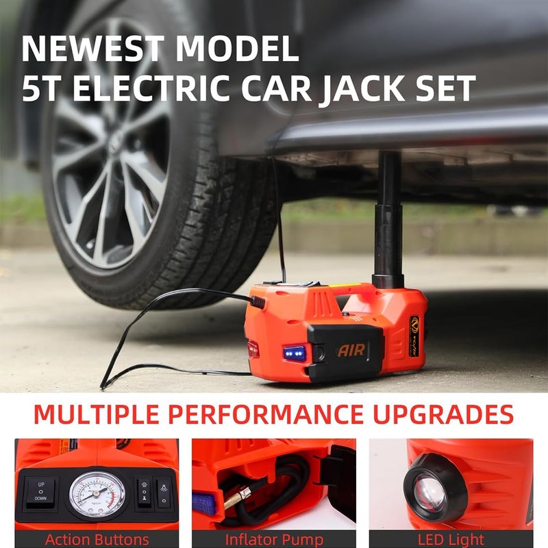 VOLTZ TY155HJ Electronic Car Jack 5 Ton 12V Lifting Range 15-45.5cm Electric Hydraulic Jack with Inflator for SUV Tire Changes - Image 3