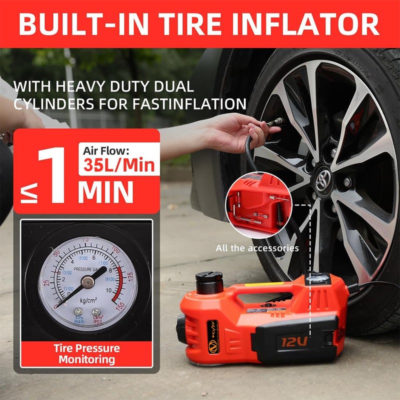 VOLTZ TY155HJ Electronic Car Jack 5 Ton 12V Lifting Range 15-45.5cm Electric Hydraulic Jack with Inflator for SUV Tire Changes - Image 4