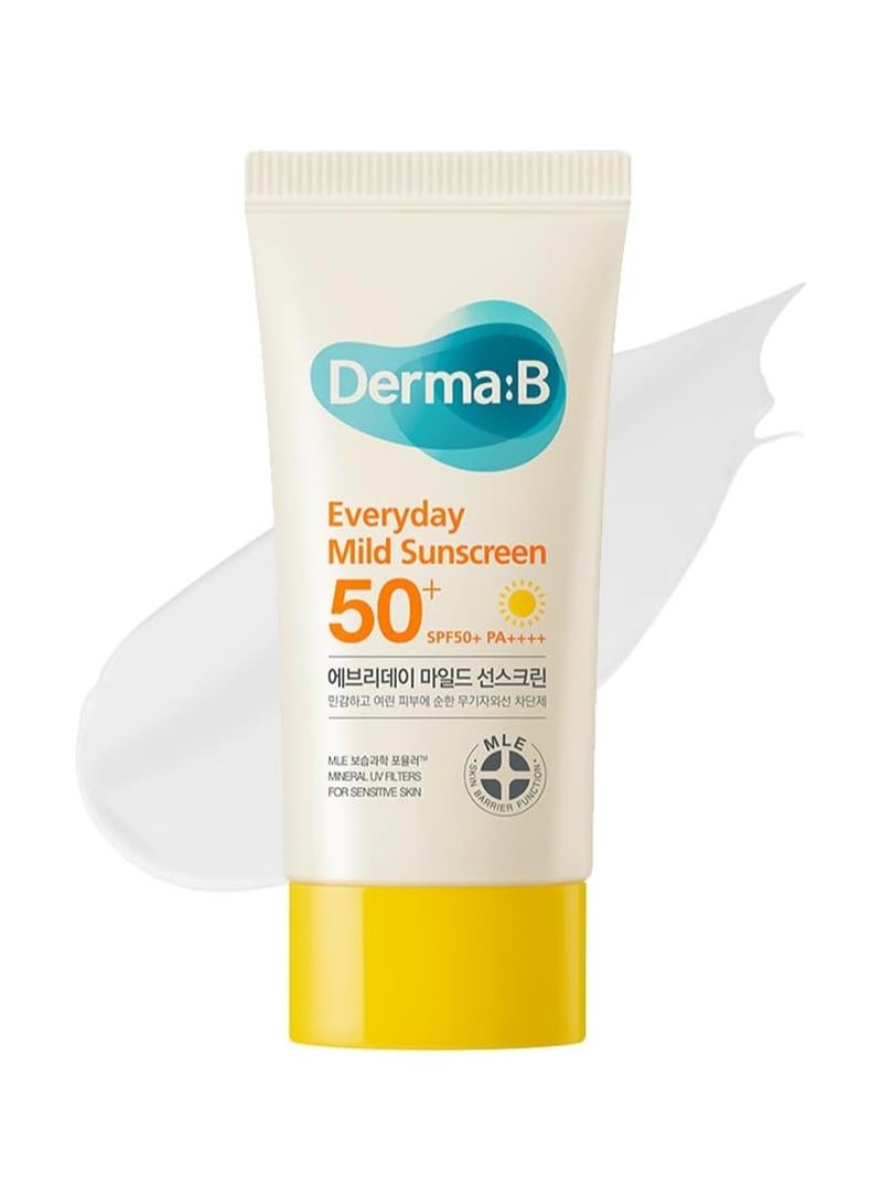 derma b Derma B Everyday Mild Sunscreen SPF50+ PA++++ 1.69 Fl Oz, 50ml  Sensitive Skin Fast-Absorbing Lightweight SPF Sunblock Moisturizer, Facial Body Non-Sticky for Dewy Skin, Korean Mild Sunscreen,1.69fl.oz/50ml  - Image 1