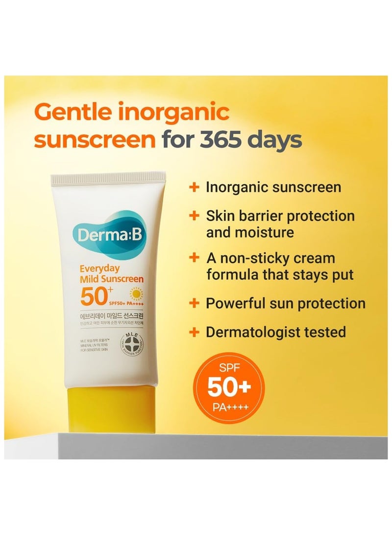 derma b Derma B Everyday Mild Sunscreen SPF50+ PA++++ 1.69 Fl Oz, 50ml  Sensitive Skin Fast-Absorbing Lightweight SPF Sunblock Moisturizer, Facial Body Non-Sticky for Dewy Skin, Korean Mild Sunscreen,1.69fl.oz/50ml  - Image 3