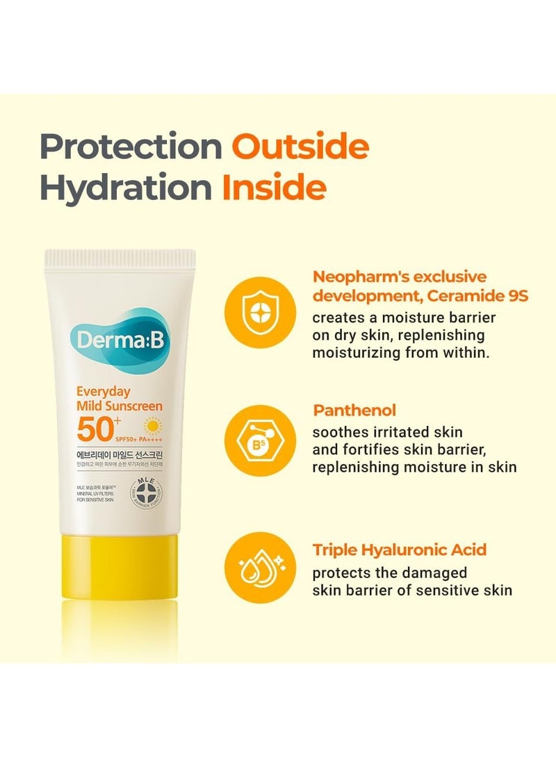 derma b Derma B Everyday Mild Sunscreen SPF50+ PA++++ 1.69 Fl Oz, 50ml  Sensitive Skin Fast-Absorbing Lightweight SPF Sunblock Moisturizer, Facial Body Non-Sticky for Dewy Skin, Korean Mild Sunscreen,1.69fl.oz/50ml  - Image 4