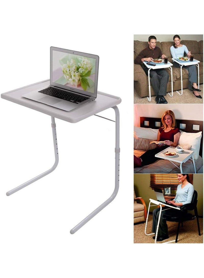 AS SEEN ON TV Adjustable Folding TV Tray Table – Portable Snack Table, Sofa Side Table, Bed Laptop Desk, Breakfast & Study Table for Home Use,White - Image 1