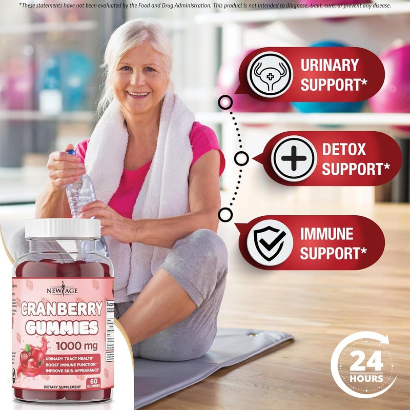 NEW AGE Cranberry Gummies Urinary Tract Health Gummies 1000mg  Supports Bladder Kidney UTI  Vegetarian Cranberry 120 Count - Image 3
